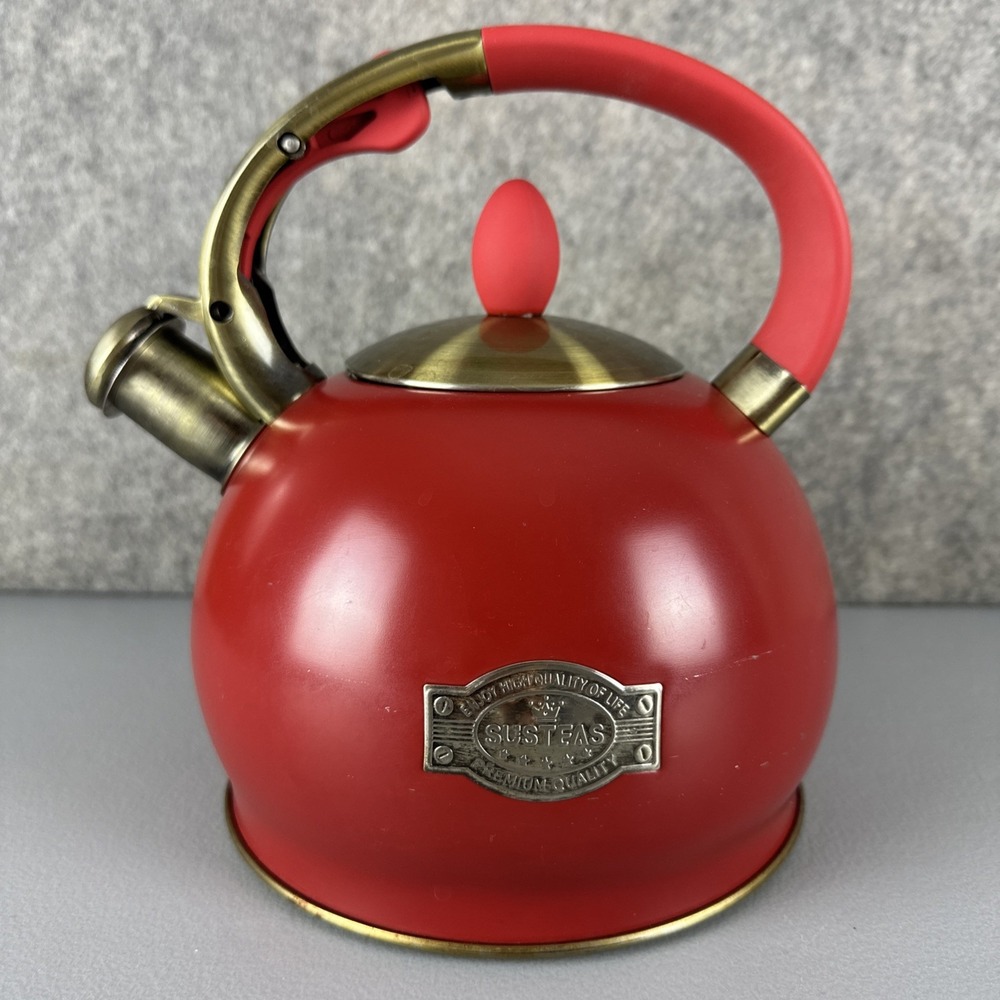 SUSTEAS Stove Top Whistling Tea Kettle Red Food Grade Stainless Steel